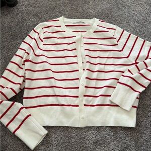 Abercrombie & Fitch Red and White Striped Cardigan